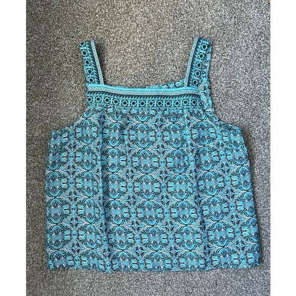 Talbots Linen Square Neck Top Sleeveless Blue Boho Beachy Coastal Large Petite - Picture 1 of 10